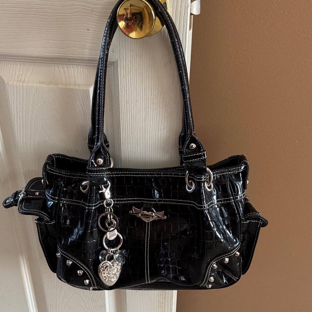 Kathy Van Zeeland Black Shoulder Bag with Silver Accents